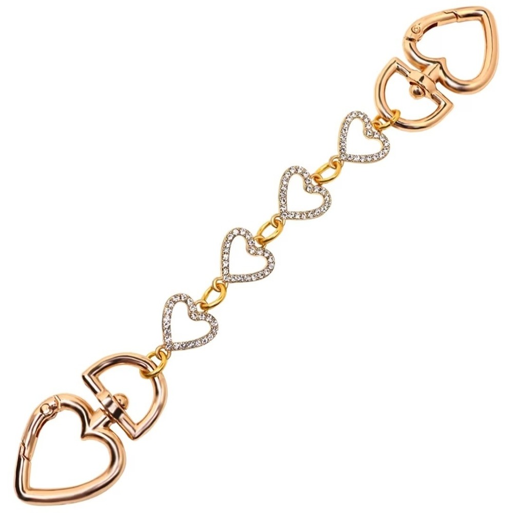 Gold Heart Purse Strap Extender Crystal Bag Charm Keychain 6.5 Inch